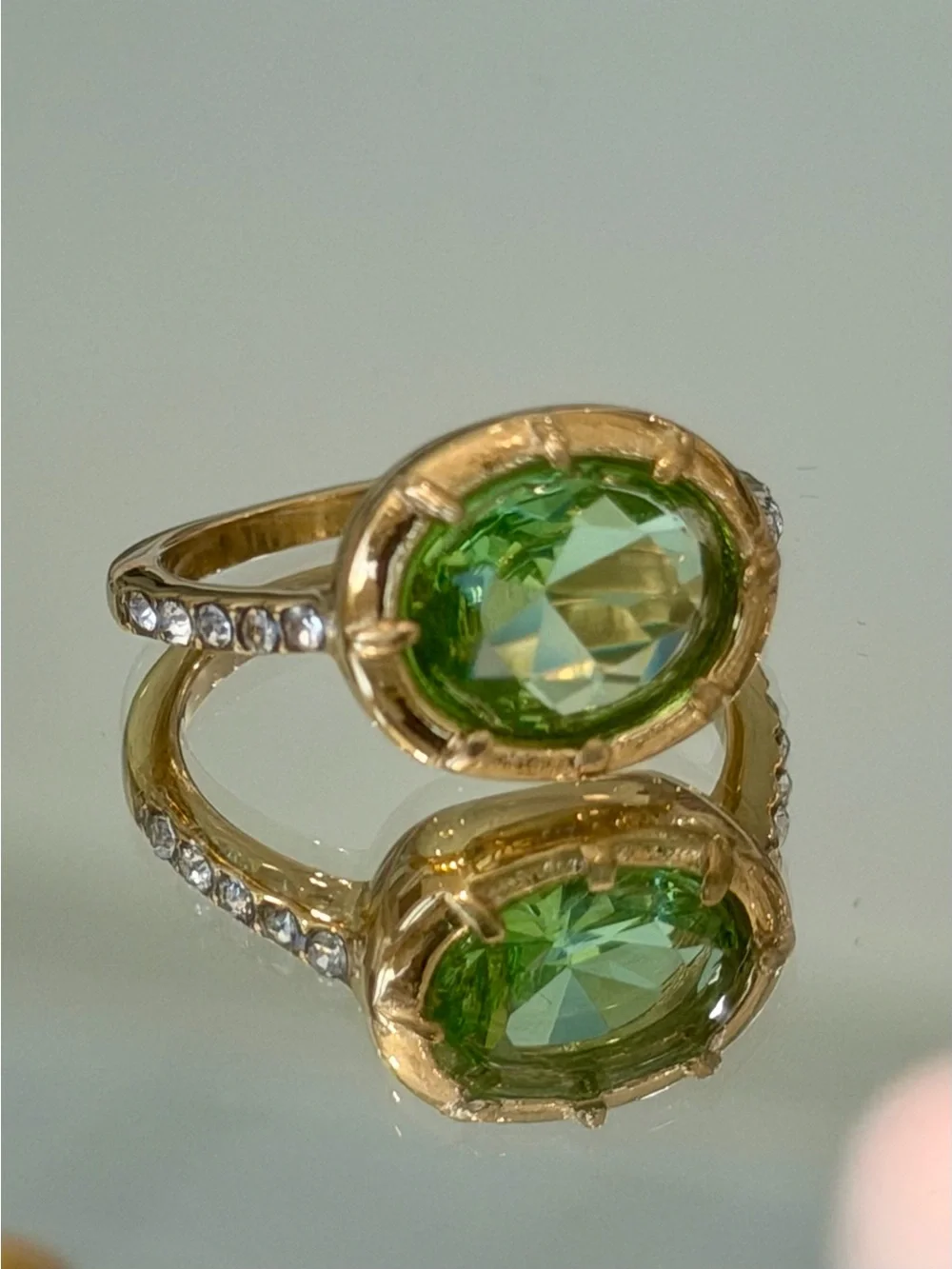 New Vintage-Inspired Oval Green Gemstone Eternity Ring Size 7